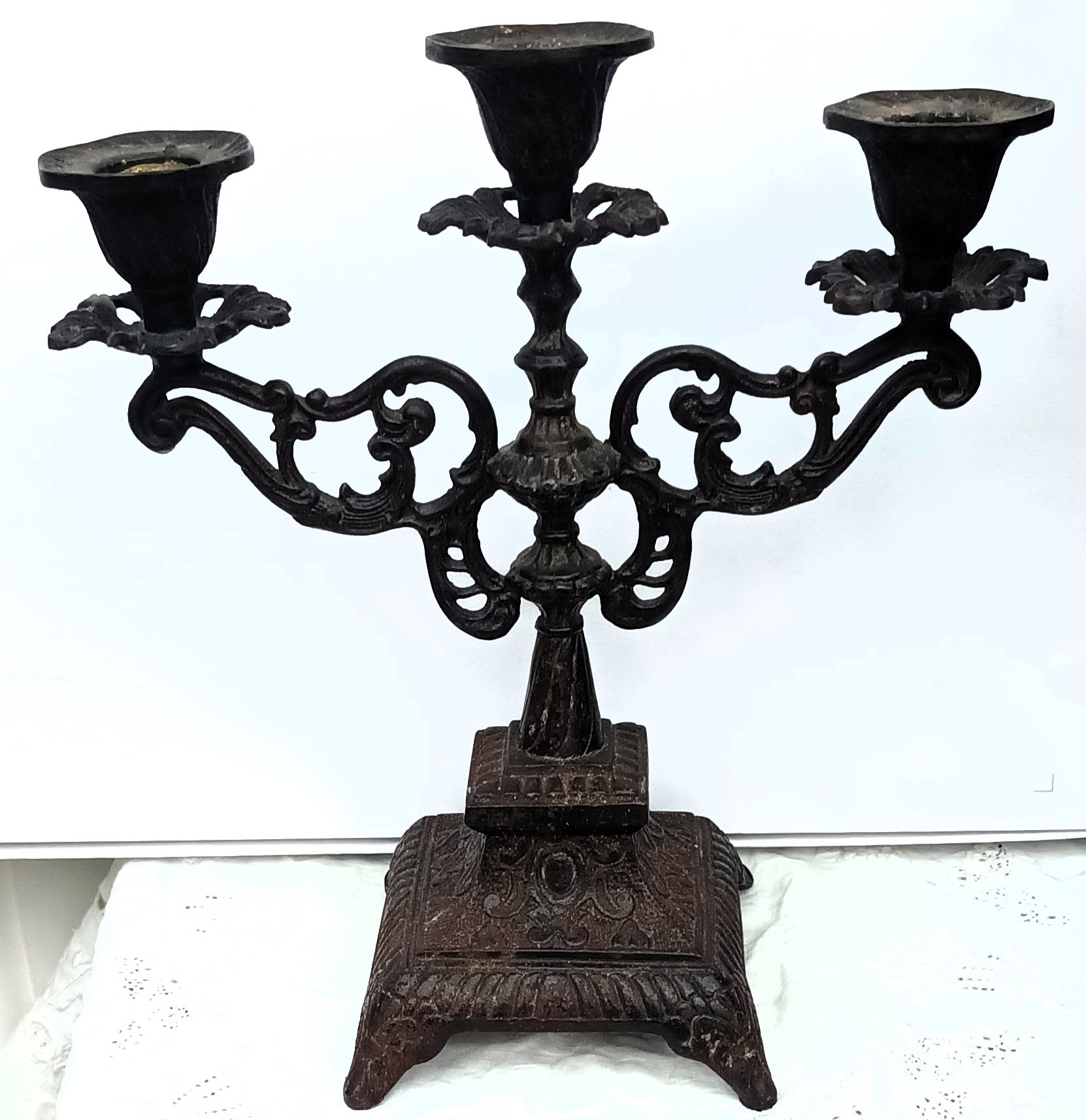 Antique English Victorian Cast Iron Candelabra